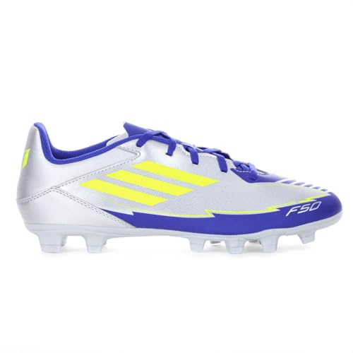 Adidas Unisex Adulto F50 Club Football Boots FG/MG, Silver Met./Solar Yellow/Lucid Blue, 40 2/3 EU