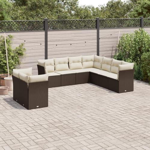 Rantry 9-TLG. Gartenmöbel Set mit Kissen Gartensofa Balkonmöbel Gartenlounge Loungesofa Rattansofa Modular Ecksofa Ecklounge Sitzgruppe Sofagarnitur Loungemöbel Braun Poly Rattan