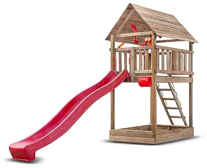 Wood&Play Tobi Tour de Jeux avec Toboggan et bac à Sable - Jeu en Bois pour Le Jardin - Facile à Monter - Construction sûre, Robuste et Durable - Bois - 335x150x150cm