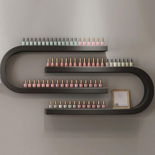 GWWBD Nagellackregal, schwebende Regale, Wandmontage, Nagellack-Organizer, Wandmontage, Nagellackhalter, Ausstellungsregal, Wandregal für Salon-Laden (Farbe: Schwarz)
