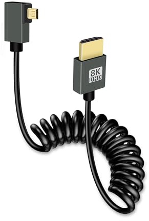 GELRHONR Cable en espiral Micro HDTV a HDTV, 8 K, 48 Gbps, soporte de alta velocidad, 3D 8 K @ 60 Hz, para cámara de vídeo y tarjeta de captura de (Left Angle)