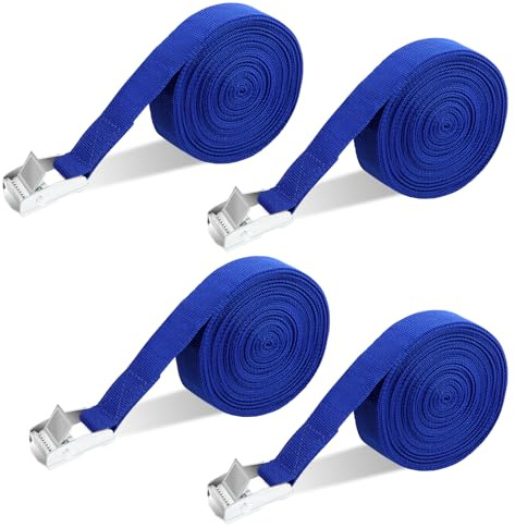 6M Sangle d'arrimage, 4 Pieces Sangles de Serrage à cliquet en Une Partie, Sangle à Griffe avec Boucle de Serrage, Capacité de Charge 250kg, pour Transport de Vélo Moto Bagage, Bleu