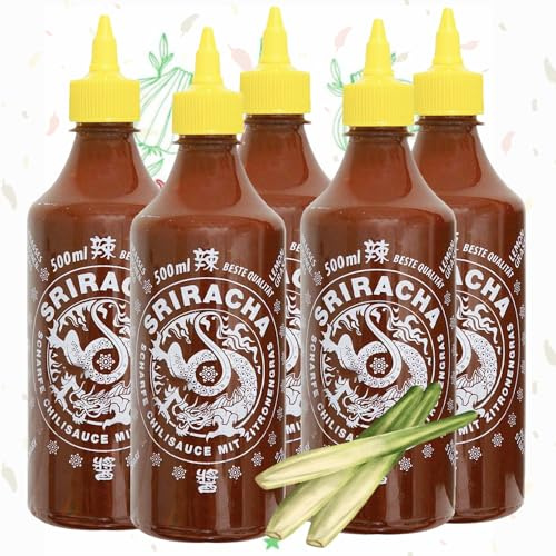 A-One Original Sriracha Sauce mit Zitronengras 5 x 500ml Hot Sauce mit Chilies und Lemongrass - 5er Vorteilspack Chilisauce - Würzsaucen - Würzige Soße voller Geschmack