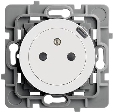 DEBFLEX - Casual Evo - Prise Électrique 2P+T avec Prise USB-C - Prise Murale 16A Avec Puits Affleurant - Plastique - Installation Encastrée - Blanche - 76 x 76 x 39 mm