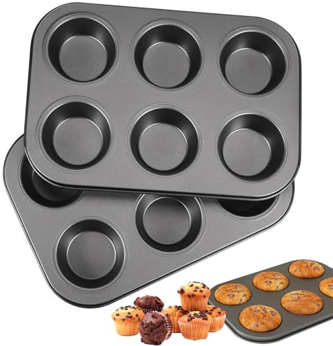 Rairsky 2 Pezzi Stampo Muffin con 12 Teglia,26 x 18 x 3cm Stampi Versatili in Metallo per Muffin,Teglia Muffins Rivestimento Antiaderente,Acciaio al Carbonio Stampi per Cupcake,Brownies