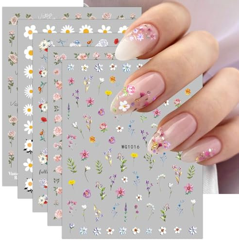 JMEOWIO Fleur Stickers Ongles Nail Art 9 Feuilles Autocollants Ongles Autoadhésif Deco Ongle Nail Art Design Manucure