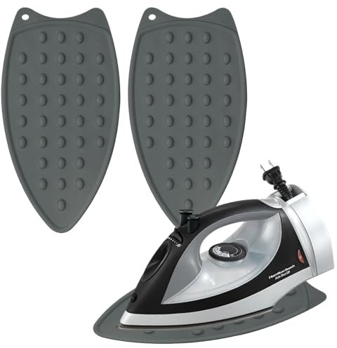 GOCUODE 2 Pezzi Pad in Ferro Resistente al Calore,Poggia Ferro in Silicone,Tappetino per Ferro da Stiro con Foro per Appendere,per L'isolamento Termico e la Prevenzione delle Scottature (Grigio)