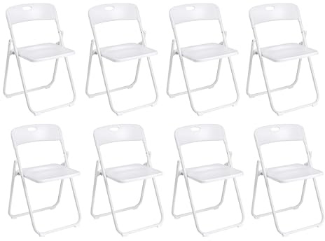 Baroni Home Klappstuhl mit PVC- und Stahlgestell, platzsparender zusammenklappbarer Sitz mit Füßen und Griff, Outdoor-Stuhl, Küche, Wohnzimmer, Reisen, 74x43x49 cm, 8 Stücke, Weiß
