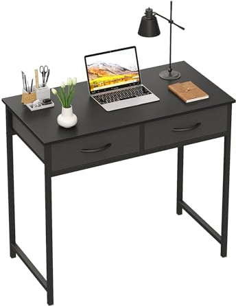 WOHOMO Schreibtisch Mit Schubladen,Computertische,80cm Kleiner Bürotisch Computertisch, Bürotisch, für Arbeitszimmer, Schlafzimme,Wohnzimmer,Schwarz