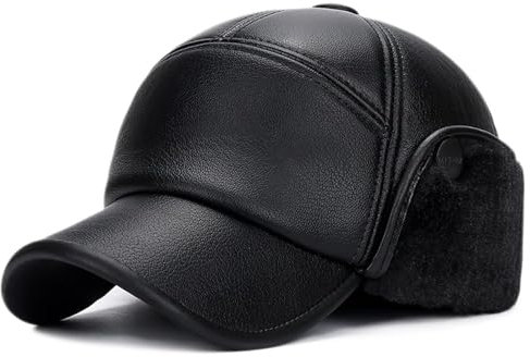 Trappermütze Herren, wasserdichte Wintermütze, warme PU-Leder-Fliegermütze mit Ohrenklappen, Baseballmütze, Jagd-Skimütze Household faucets