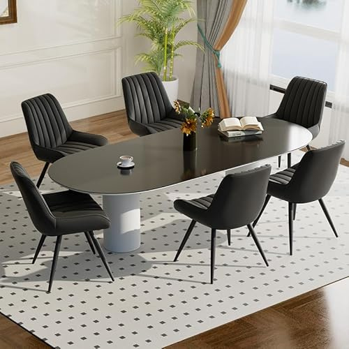 Moderner gepolsterter Esszimmerstuhl - Extra dickes Sitzkissen, Künstlicher Stoff Esszimmerstühle Küchenstuhl Polsterstuhl Wohnzimmerstuhl Sessel mit Rückenlehne, Metallbeine (Schwarz, 6er Set)