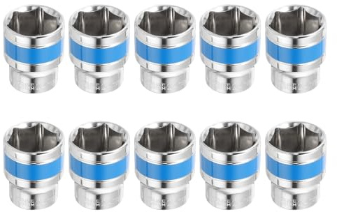sourcing map 10pcs 1/2 Inch Drive 6-Point Socket 24mm CR-V Metric Shallow Socket Electric Wrench Socket for Mechanical Auto Repair, Silver Tone & Blue