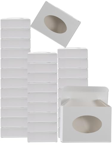 QUARKZMAN 32 Stück Seifenverpackungsschachteln 2,8x3,8x1,2 Zoll Oval Weiß | Kraftseifenschachtel mit Fenster, geschenkschachtel, für Bäckerei Süßigkeitenverpackung Schmuckdisplay