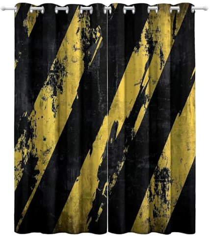 CozyRest Verdunkelungsvorhänge Mit Ösen 214 x 183 cm Blickdichte Vorhänge, Wärmeisolierend Vorhang, Schwarz Gelb Streifen Grunge-Stil Vorhänge Für Kinderzimmer Schlafzimmer Schiebevorhänge