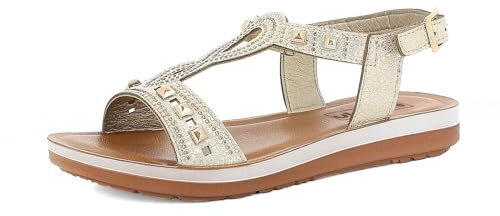 Sandali Donna con Cinturino a Chiusura Regolabile e Cascata di Brillantini