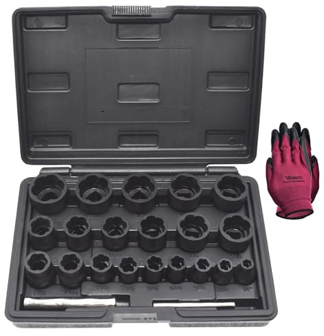Ensemble d'extracteurs d'écrous de boulon 22 pièces, kit de retrait de blocage de roue motrice 1/2 et 3/8 pour extraire les écrous et vis gelés endommagés et dénudés, ensemble de douilles torsadée
