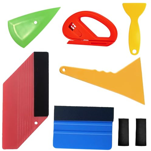 8Pcs Vinyl Wrap Tools, Wallpaper Smoother Kit with 5 Multi-Function Squeegees & Replaceable Felt Pads – Durable Plastic Car Wrap Kit for Vinyl Installation, Window Tinting, Home DIY Projects