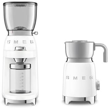 Smeg EEJB302 Retro Kitchen Set, Coffee Grinder and Milk Frother, CGF11WHUK + MFF11WHUK, White