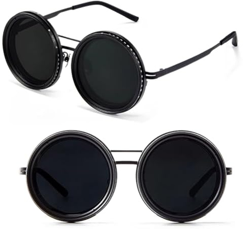 Peelanmall Sonnenbrille Herren Polarisierende Rund Einstellbare mit ND9 Stufenlos Verstellbaren Gläsern für Herren UV-Sonnenbrille Schutz Vintage Schwarz Fahrerbrille
