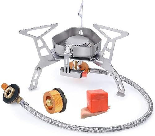 UOCAI Fornello da campeggio a gas, 3500 W, pieghevole, con accensione piezoelettrica e scatola di immagazzinaggio, bruciatore a gas per esterni, campeggio, picnic