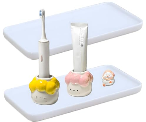 2 Pack 6 Ceramic Bathroom Tray Set - Elegant White Ceramic Vanity Trays for Counter, Bathtub, and Kitchen - Multi-Purpose Cosmetic, Soap, and Jewelry Organizer Small Rectangle