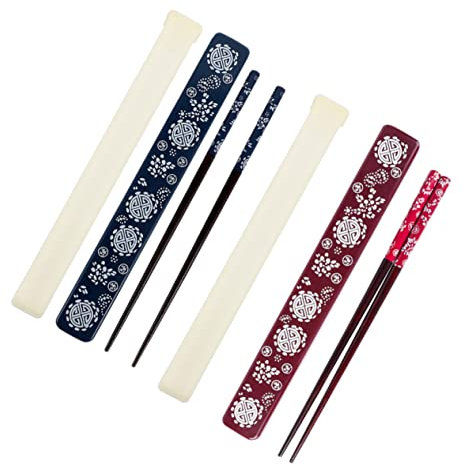 BESPORTBLE Palillos De Sushi Antideslizantes De Madera Con Estuche Portátil Abs, Juego Japonés Para Viaje y Picnic, Set Plegable 2 Cajas (rojo Azul) Estilo Japonés