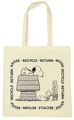 Logoshirt® Peanuts - Snoopy & Woodstock, Återvinning, Retur, Tryckt Tote Bag, Shoppingväska, Återanvändningsbar, Långa handtag, Naturlig, Licensierad Design, Naturligt