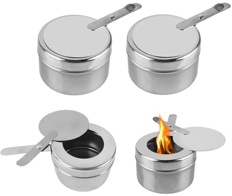 Fuel Paste Container, Fuel Paste Container with Lid, Stainless Steel Fuel Paste for Warming Containers, Fuel Paste Container for Buffets, Barbecues, Outdoor (Silver, Pack of 4)