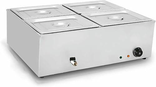 GUHPZA Hornilla Eléctrica Comercial De 1500 W, Bandeja Calentadora De Acero Inoxidable, Mesa De Acero para Vapor, Control De Temperatura, para Recalentar,4 Pots