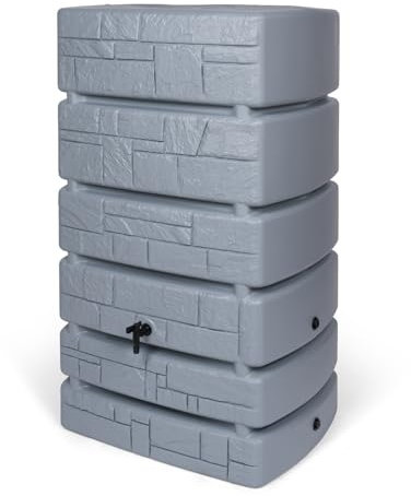 Kreher Boccetta XXL Tower Stone con rubinetto. Grande effetto pietra antracite/grigio, capacità di utilizzo 500 litri. Dimensioni (LxPxA): 77,5 x 58,3 x 130 cm (grigio)