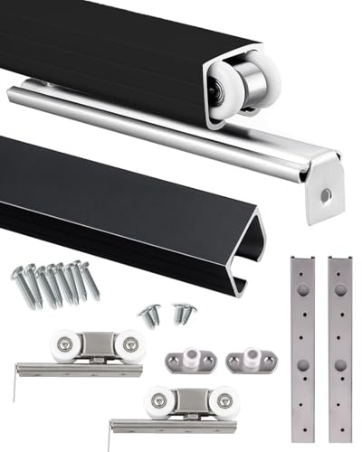 Minglez SchiebetüR Bausatz Schiebetür-Set für Scheunentore, Schwarz, 76 120 140 152 170 180 200 300cm, Schiebetür-Set für Kleiderschrank, für Eine/Zwei/DREI/Vier Türen(200 cm/78.6 inch)