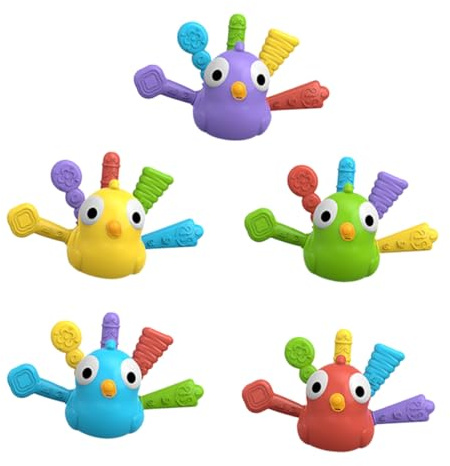 Amosfun Kinder Steckspielzeug Vogel aus Abs, Frühlernspielzeug | Zuordnungsspiel für Kinder, Farbsortierfähiges Lernspielzeug, 5 Stück für Frühe Entwicklung