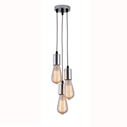 WGFJKI Moderno 3 Lámparas Colgantes, Retro E27 Estilo Portalámparas, Accesorio de Iluminación Suspendido Acabado Cromado Lámpara de Techo Colgante AC - [Clase de eficiencia energética A+]