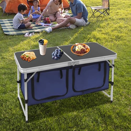 OMGGYER Table de camping pliable réglable en hauteur - Multifonction - En aluminium - Portable - Petite table pliante - Table de camping pliable - Table à tapisser pour jardin, balcon, pique-nique (47