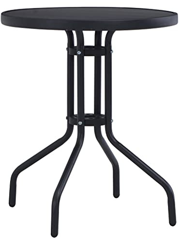 HaoChrymec Gartentisch Schwarz mit Pulverbeschichtetem Stahlgestell, Seidendruckglas Tischplatte, Witterungsbeständig, Balkon Tisch, Beistelltisch Outdoor, Loungetisch Garten, 80 x 72 cm
