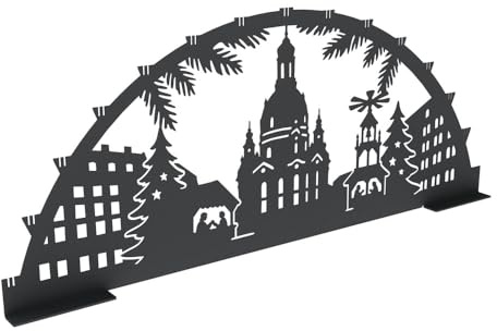 KNOBLOCH Schwibbogen aus Metall Winter-Motiv | XXL für außen | Schwarz | Outdoor | Weihnachtsdeko für Fenster, Garten und Balkon | Weihnachtsbeleuchtung (150 cm, Dresden)