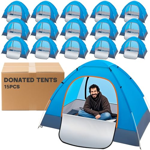 Wowangce 15 Pcs 15/10/5 Pack Camping Tents for Homeless Bulk 2 Person Pop up Homeless Backpacking Supplies Adult Waterproof Instant Easy Setup Tent for Hiking Outdoor Travel Camping Donation (Blue)