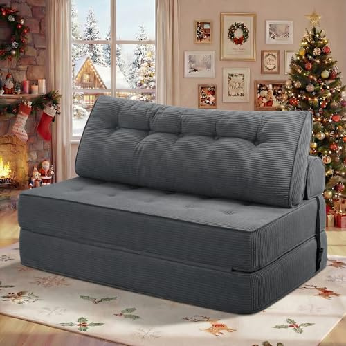 HOMMPA Sofá cama plegable convertible 3 en 1 sofá cama gris 130 cm | Sofá cama con cojín puf sofá silla cómodo sofá cama sofá suelo salón para dormitorio salón salón