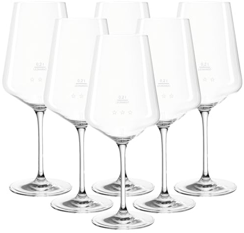 LEONARDO HOME Puccini Gastro Edition Lot de 18 verres à vin rouge calibrés avec graduation de 0,2 l et 0,1 l – Ligne auxiliaire, remplissage à plein bord 750 ml, verres normalisés pour hôtel et