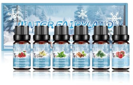 Weihnachten Duftöl Set, 6x10ml Duftöl für Kerzenherstellung & Diffuser mit Pfefferminze, & Vanille Aroma, Bio Ätherische Öle für Zuhause, Badezimmer, Geschenke zu Weihnachten (A)