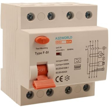 Interrupteur différentiel type F-SI super immunisé 380 V, sauveteur triphasé 0,3 A 63 A, RCCB 3P+N 10 kA 300 mA, occupe 4 modules barre DIN