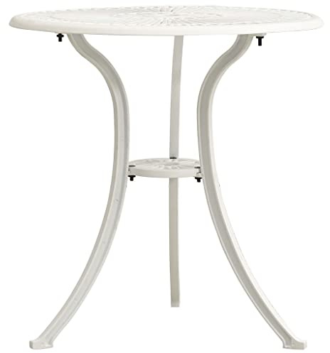 SKTQYQO Table de jardin en aluminium moulé sous pression blanc 62 x 62 x 65 cm avec trou pour parasol, table de thé extérieure robuste et résistante pour terrasse, décorative et stable