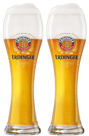 ERDINGER Weissbier Beer Glasses, 500ml, Set of 2 | Official Branded, Weizen Glasses, Classic German Wheat Beer Glassware