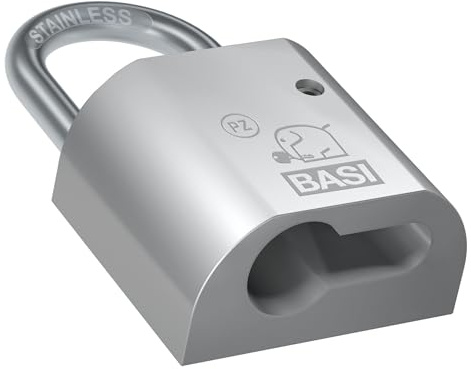 BASI | Vorhangschlosskorpus mit Edelstahlbügel | mit Vorrichtung für Profil-Halbzylinder 10/30 mm | Hangschloss für Schließzylinder | Bügelhöhe 40 mm | Bügelstärke 8 mm | Messing | Farbe Silber