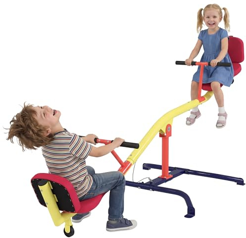 AIYAPLAY Columpio basculante para niños giratorio 360°, capacidad 200 kg Columpio basculante de 2 plazas con asas antideslizantes, asientos acolchados, respaldo, ruedas, balancín para exterior, 3-12
