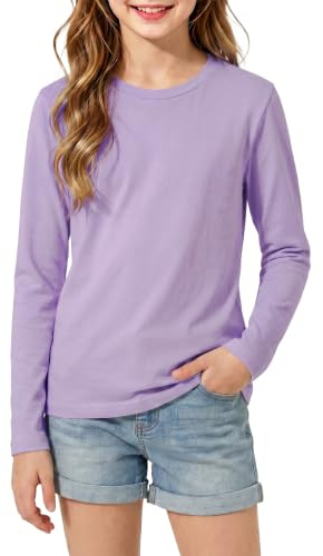 Ewbob Girls T-Shirts Kids Long Sleeve Top School Uniform Purple 13-14Y | Soft Cotton, Gentle on Skin Breathable Quick Dry Lightweight, Boys & Girls, for DIY Doodle, Sports, Casual & Outdoor