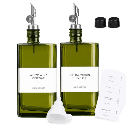 Esdallina Olive Oil Dispenser Bottle for Kitchen with Labels 500ml Cooking Vinegar Dispenser Bottle Set Glass Sauce Container with Labels, Pumps, Funnel, Stoppers