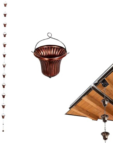 Generico Catene Antipioggia per Grondaie - Moderni in Metallo da 3,8 M, Catene Decorative per Gocciolamento della Pioggia con 12 Tazze, Sostituzione Durevole della Grondaia | Elegante Flusso d'Acqua