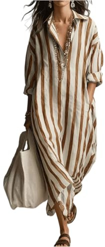 Vestidos Verano Mujer 2026, Dress, Verano Cuello V Manga Larga Largo Largos Camisero Boho Playeros Talla Grande Fresco Caftan Playa Mujer, 2026 Corto Summer Vestidos Camiseros, S