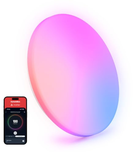 SwitchBot RGBICWW Deckenleuchte 30cm, Matter-Zertifizierte LED Deckenleuchte Dimmbar 2000LM, 2700–6500K, 20W, Kompatibel mit Alexa & Apple Home, CRI 90+, Deckenlampe LED für Schlafzimmer, Wohnzimmer